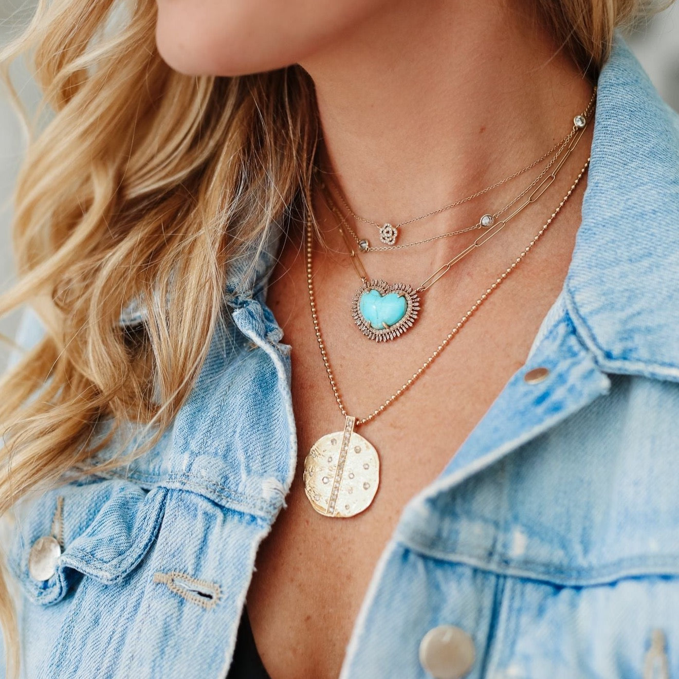 14k Hammered Diamond Medallion Pendant