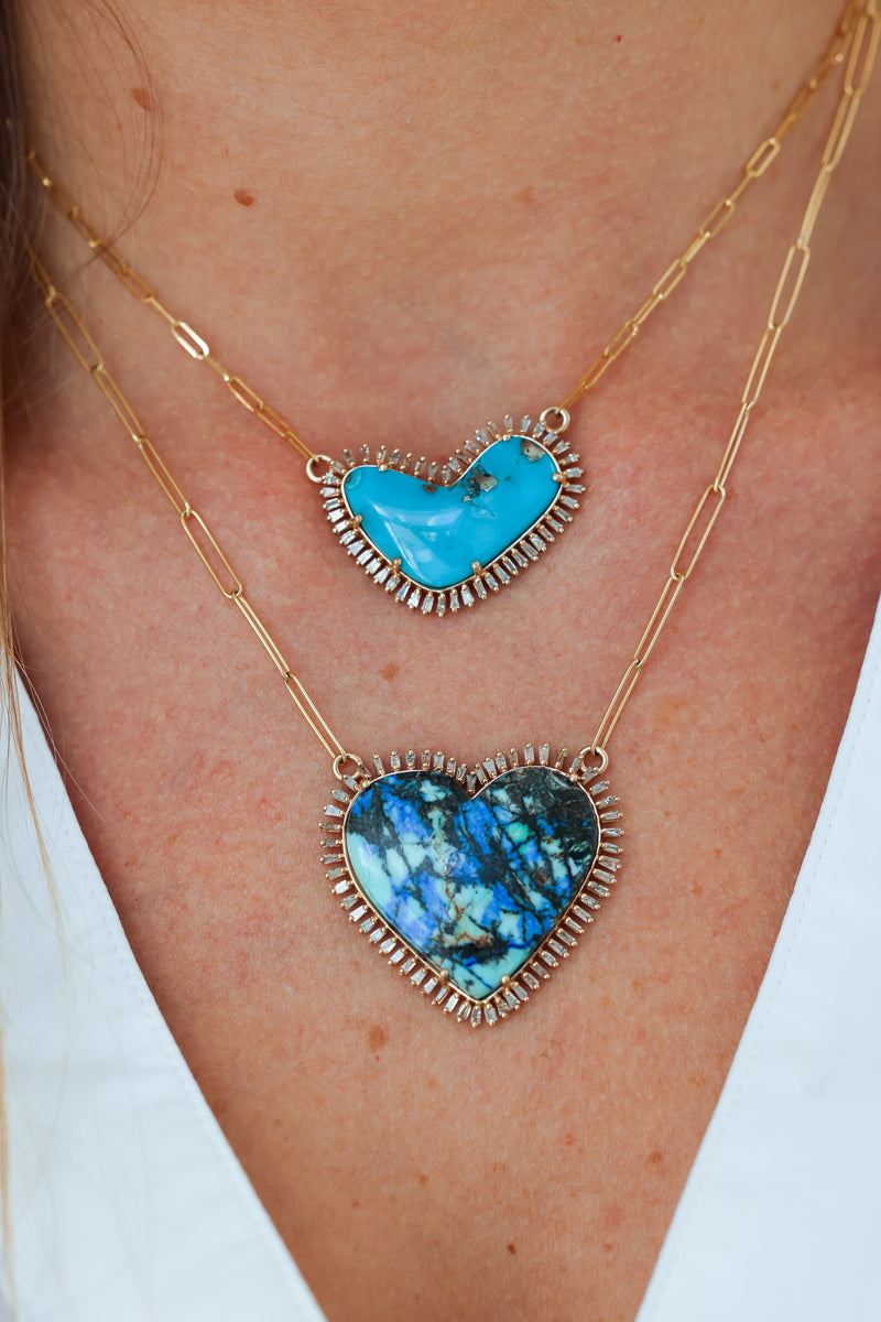 JENNIFER MEYER 18K Yellow Gold Diamond Turquoise Heart Pendant Necklace  1208385 | FASHIONPHILE