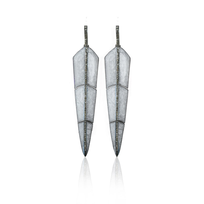 Pearl Grey Enamel Feather Earrings