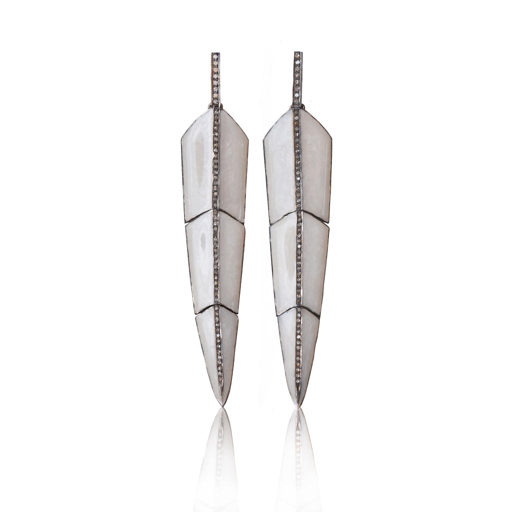 Pearl White Enamel Feather Earrings