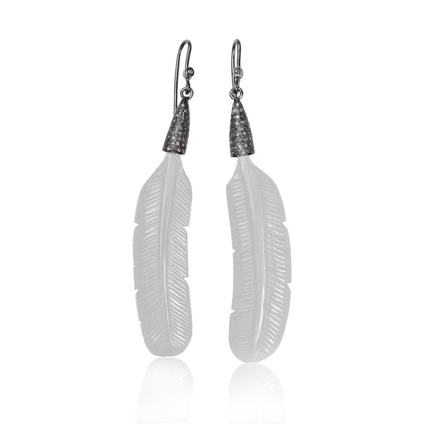 Bone Feather Earrings White