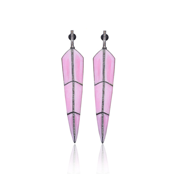 Pearl Rose Enamel Feather Earrings