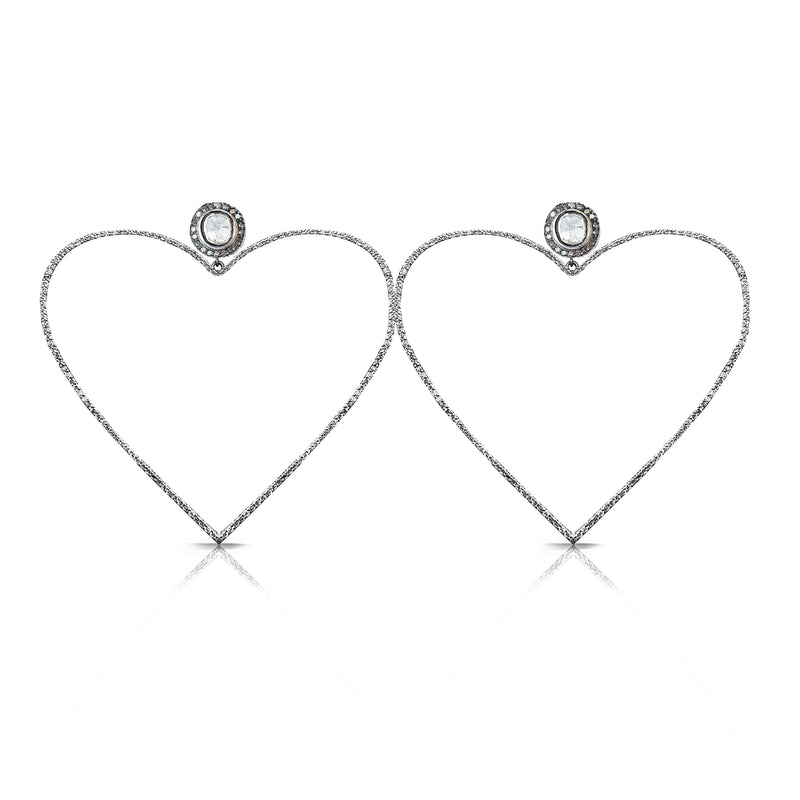 Pave Heart Rosecut Stud Earrings