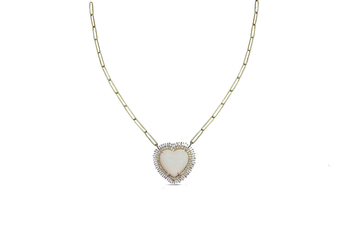 14K Baguette Walrus Tusk Heart Charm Necklace