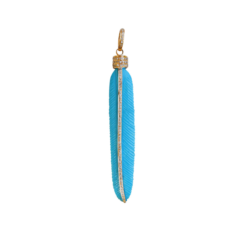 14k Carved Turquoise Feather Pendant