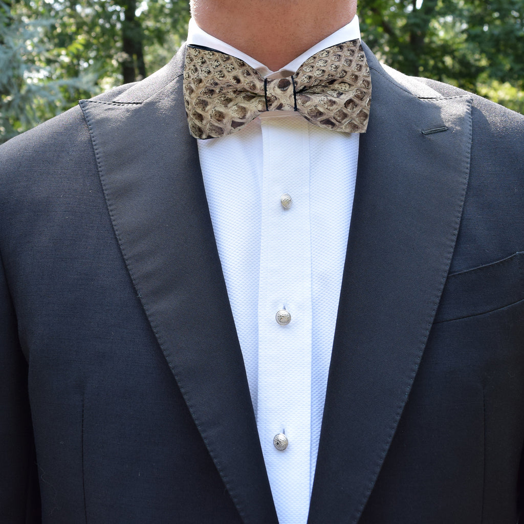 Grey Python Bow Tie with Silk Strap | S. Carter Designs
