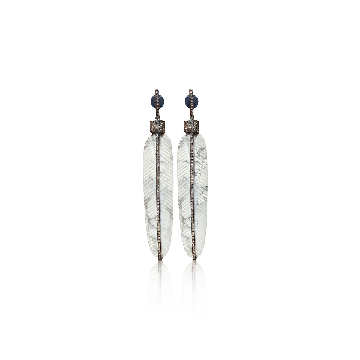 Carved Howlite Feather Earrings