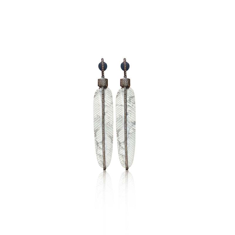Carved Howlite Feather Earrings