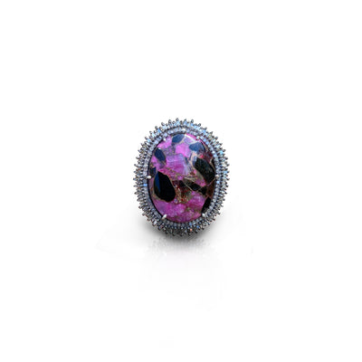 Pink Calcite & Obsidian Diamond Ring