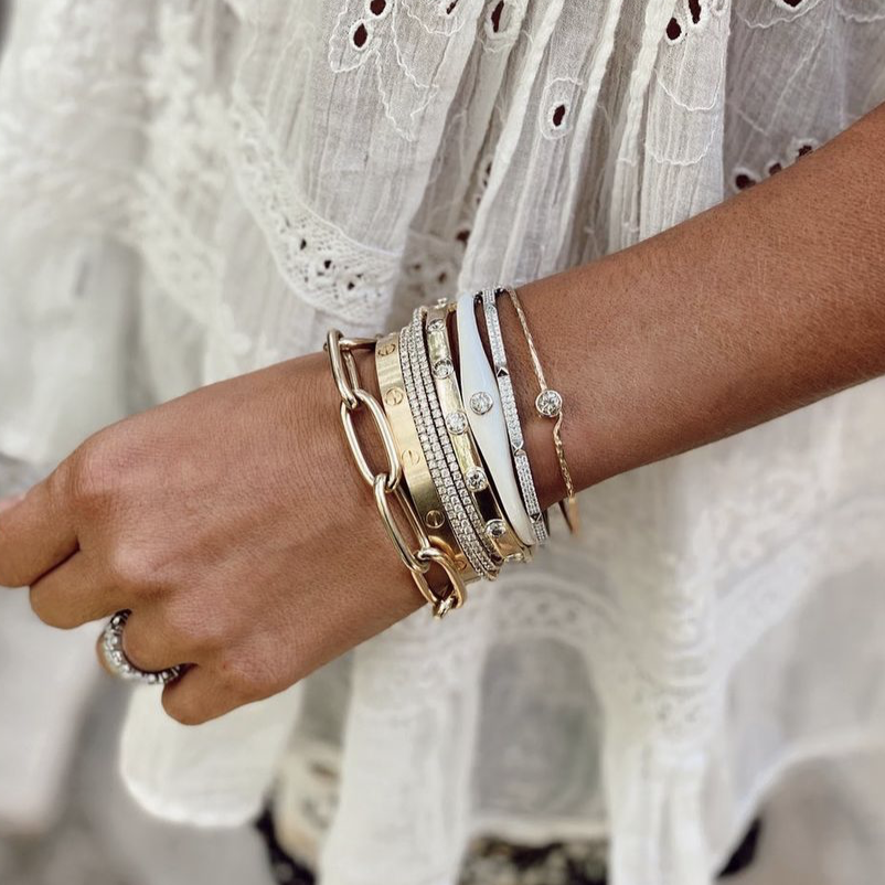 14k Yellow Gold White Enamel Bracelet