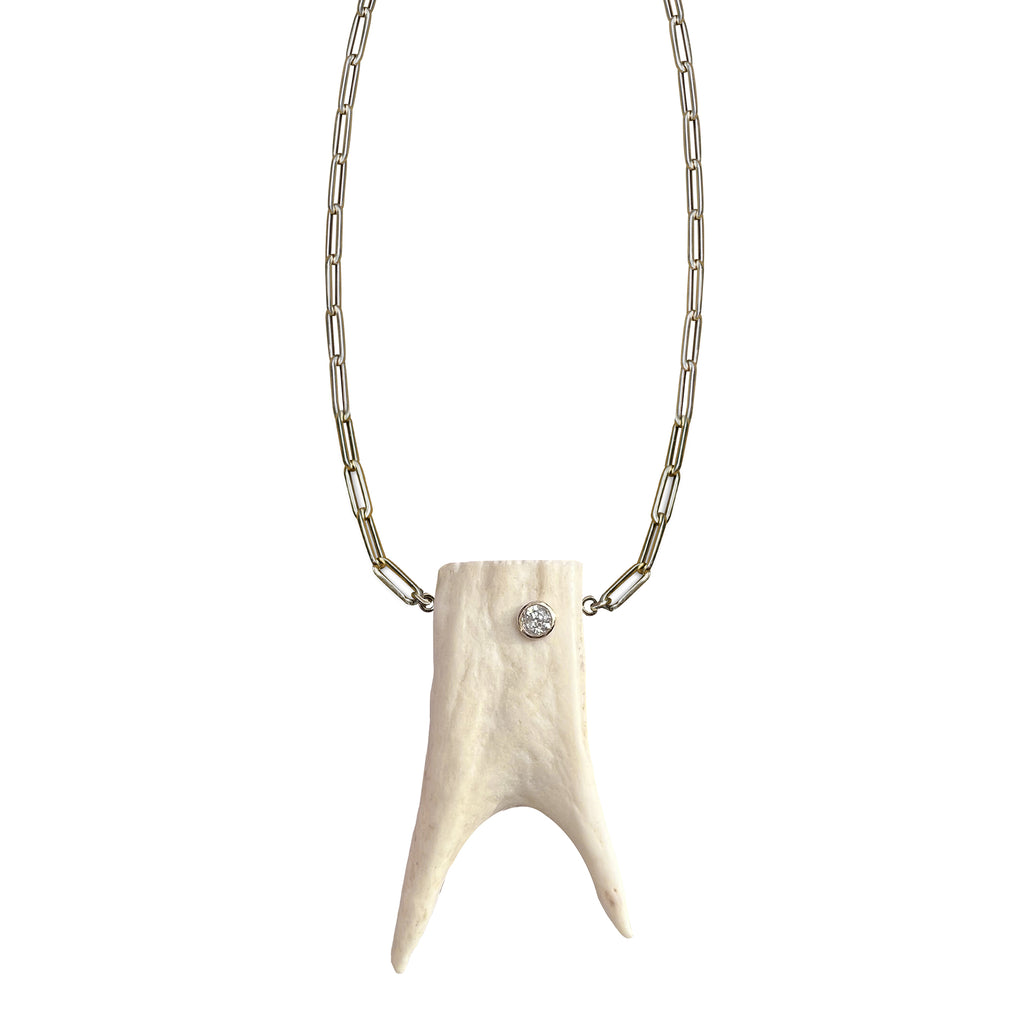 14k Large Double Fork Elk Tip Necklace
