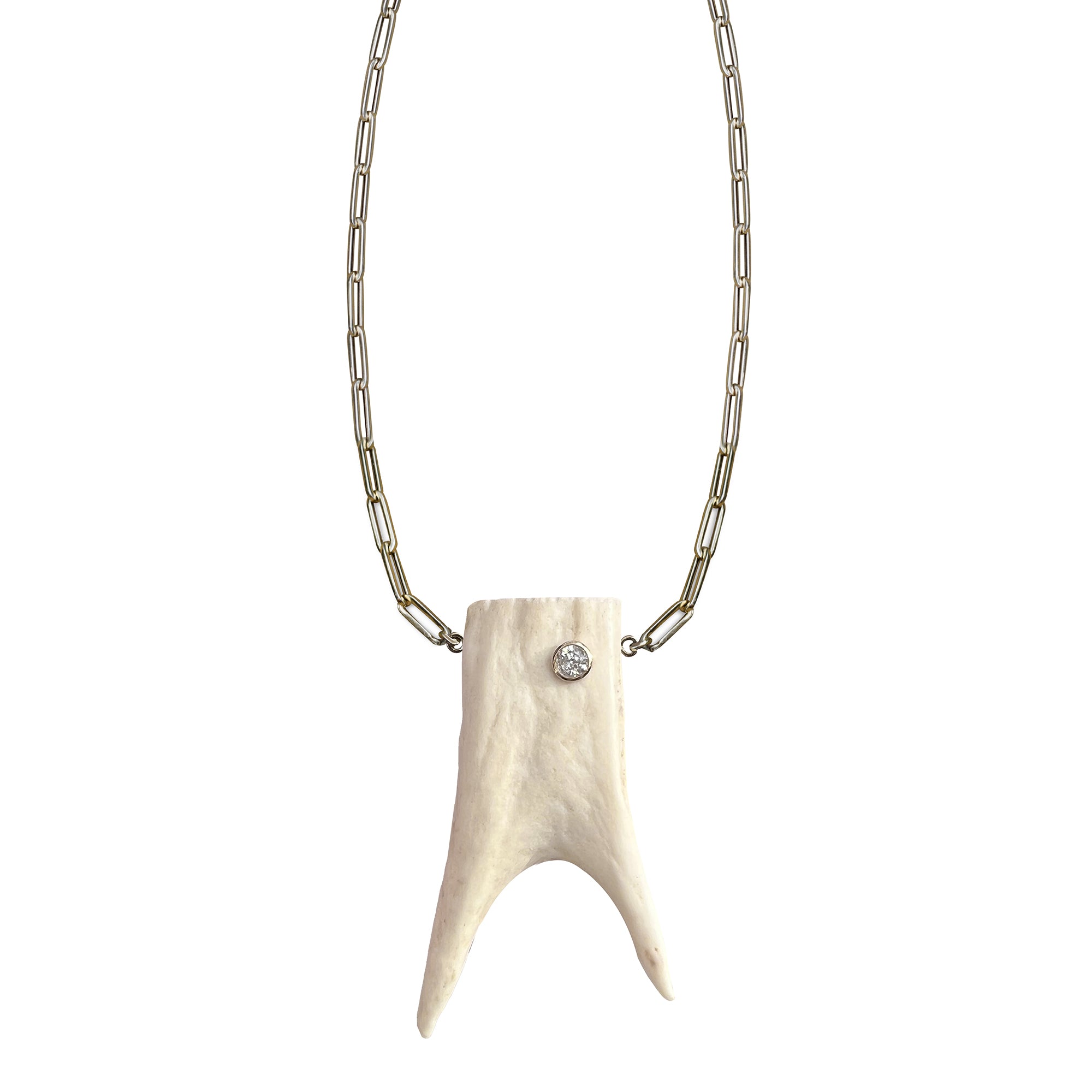 14k Large Double Fork Elk Tip Necklace