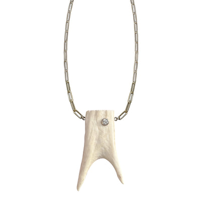 14k Large Double Fork Elk Tip Necklace