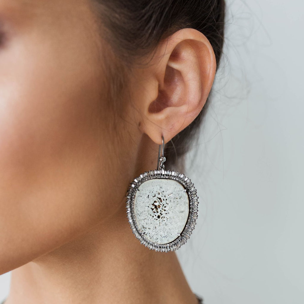 Fossilized Oosik Diamond Earrings