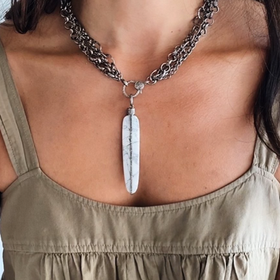 Carved Howlite Feather Pendant