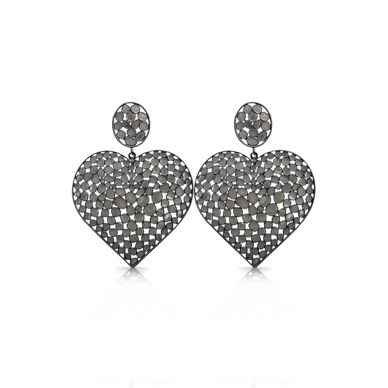 Pave Diamond Heart Large Stud Earrings - Nuha Jewelers