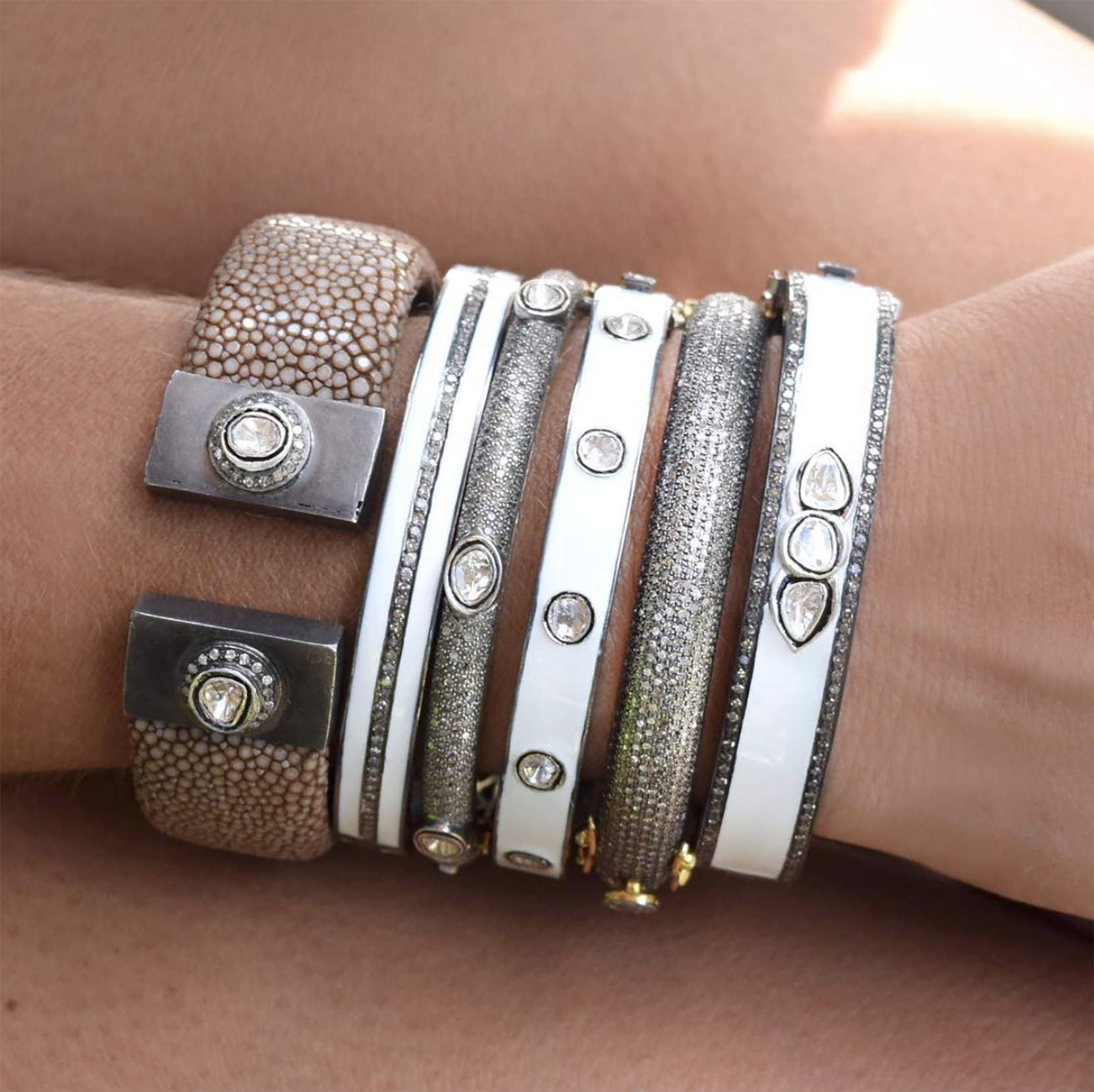 Pave + 6 Sliced Diamond Bangle