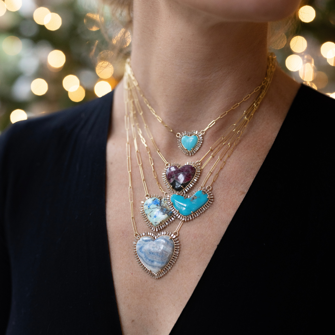 14K Baguette Turquoise Heart Charm Necklace