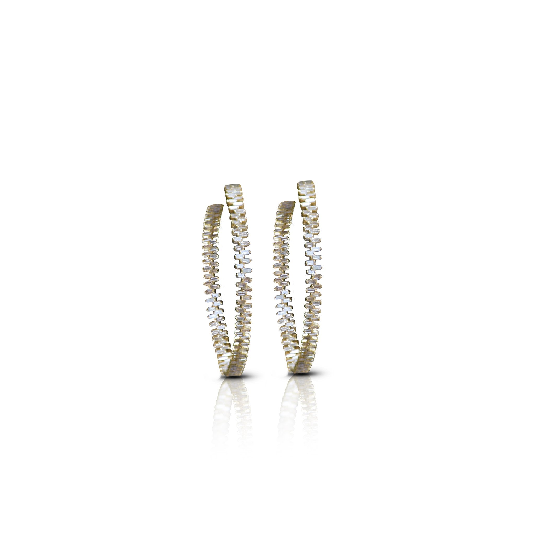 14K Baguette Diamond Hoops