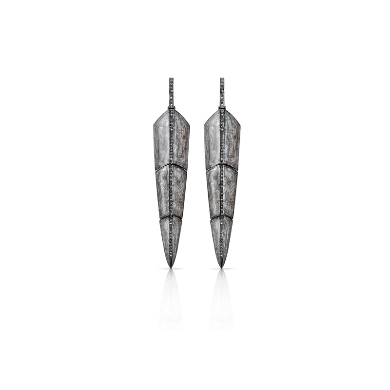 Pearl Brown Enamel Feather Earrings