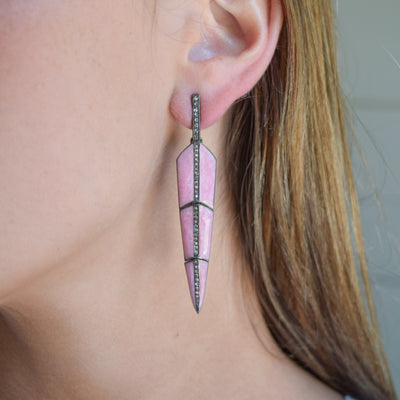 Pearl Rose Enamel Feather Earrings