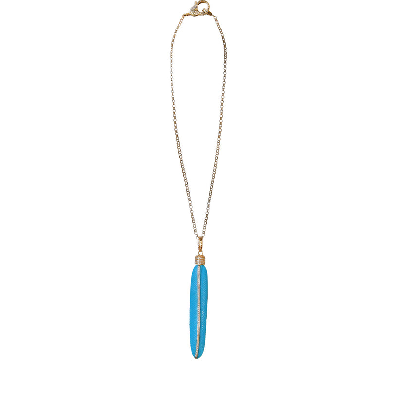 14k Carved Turquoise Feather Pendant
